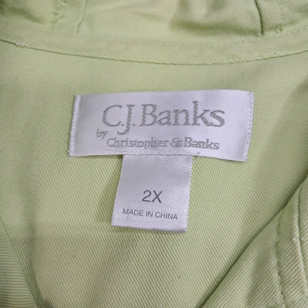 CJ Banks Womens 2X Lime Green Hooded Cotton Twill Full Zip Utility Jacket - Picture 2 of 8